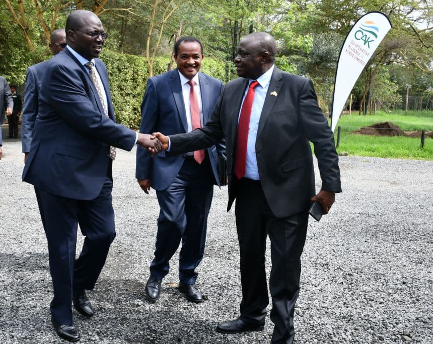CS Chelugui is received by the CEO of Cooperative Alliance of Kenya Daniel Marube. Image: BDA.