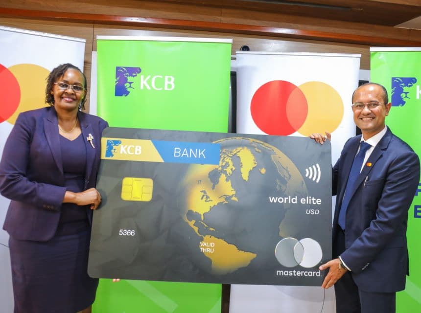 Shehryar Ali, of Mastercard and KCB Bank Kenya MD, Annastacia Kimtai during the launch of the Mastercard Exclusive World Elite Card. Image:courtesy.