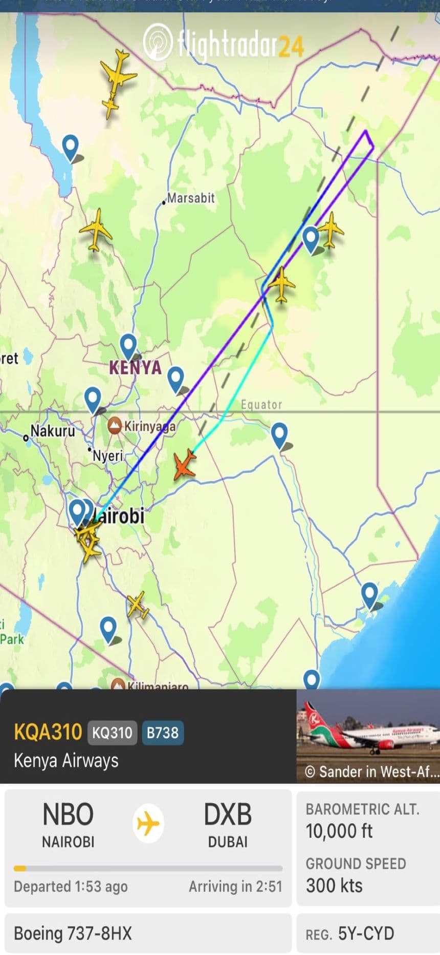A screen short of Flightradar24. Image (courtesy Flightradar)