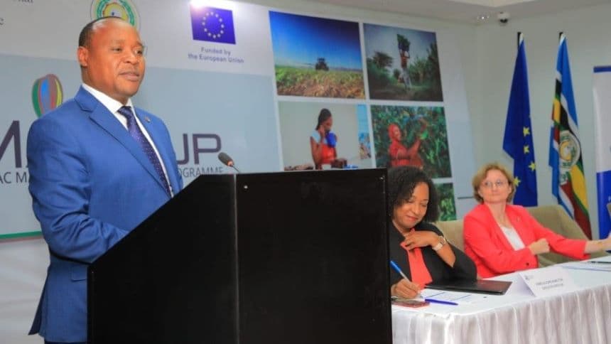 EAC Secretary General Peter Mathuki during the launch of MARKUP programme in Arusha, Tanzania.