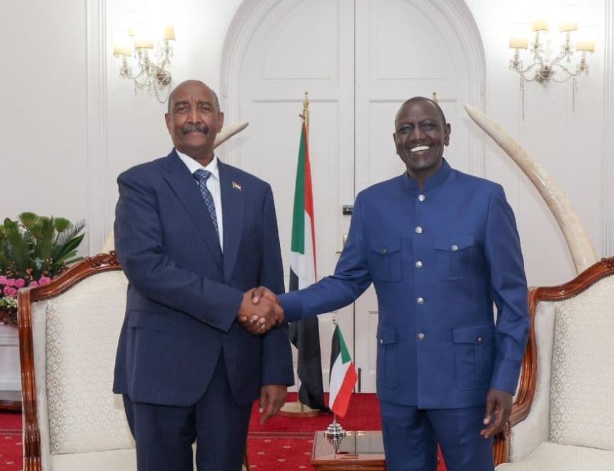 President Ruto with Sudan Junta leader Abdel Fattah al-Burhan in Nairobi: Image: courtesy.