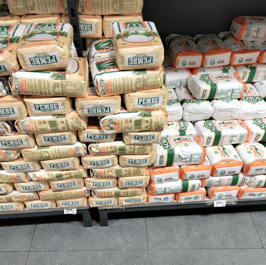 Maize flour at a supermarket in Nairobi. The price of the staple has dropped to levels last seen three years ago. Image:BDA.