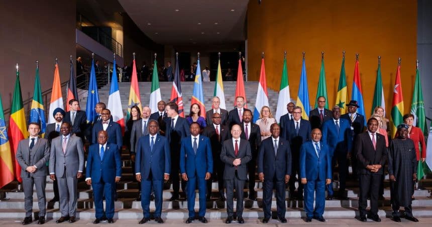 Leaders pose for a phot during the G20 Compact with Africa conference in Germany. Image: courtesy.