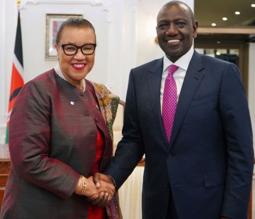 President William Ruto with Commonwealth Secretary General Patricia Scotland during the climate conference in Nairobi. Photo (courtesy).