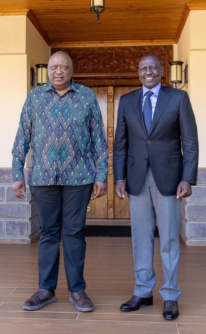 Mr Kenyatta and Ruto at his rural home in Central Kenya. Image: courtesy.